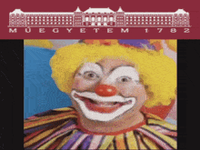 a clown is smiling in front of a building with the year 1782