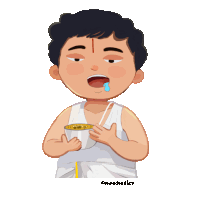 a cartoon drawing of a boy eating a bowl of food with the name miradoodles on the bottom