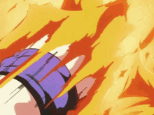 a cartoon drawing of a person with a purple hat surrounded by fire