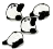 a group of black and white panda bears are sitting next to each other on a white background .