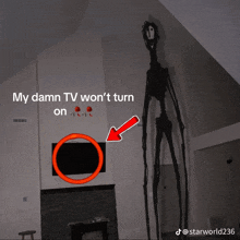 a drawing of a monster with the caption my damn tv won t turn on