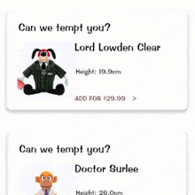 a doctor surlee monkey and a lord lowden clear dog are on a website