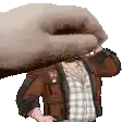 a pixel art of a person with a hand covering their head .