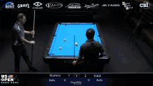 a pool table with the us open bank pool championship written on it
