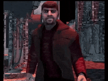 a man with a beard is holding a sword in a video game