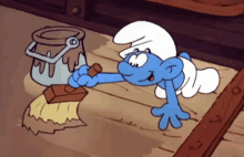The Smurfs Smurf Painting GIF - The Smurfs Smurf Painting Paint Bucket GIFs