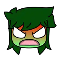 a cartoon drawing of a person with green hair making an angry face