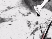 a black and white drawing of a person with a sword in their hand