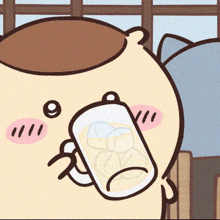 a cartoon character is holding a glass of lemonade with ice cubes