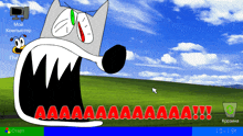 a computer screen with a cartoon cat and the words " aa aa aa aa aa "
