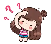 a cartoon girl is scratching her head with a question mark behind her