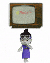 a cartoon character is standing in front of a tv screen that says @zhutcita