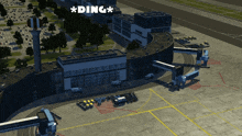 an aerial view of an airport with the words * ding * at the bottom