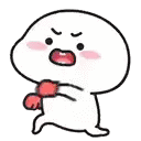 a cartoon character is wearing red boxing gloves and is angry .