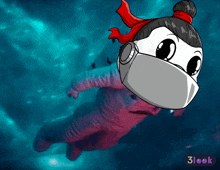 a cartoon character wearing a mask and a red scarf is swimming in the water
