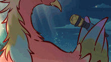a drawing of a dragon holding a sword in its beak
