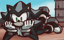 a cartoon of a shadow the hedgehog laying down