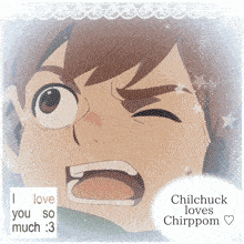 a picture of a boy with the words chilchuck loves chirppom