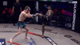 a man kicking another man in a boxing ring with cloudpicks written on the ground