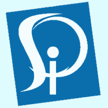 a blue square with a white letter p in the middle