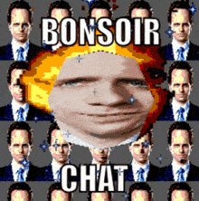 a bunch of men in suits and ties with bonsoir chat written on the bottom