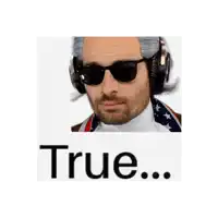 a picture of a man wearing sunglasses and headphones with the words true below him