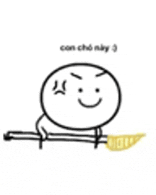 a black and white drawing of a cartoon character holding a sword and smiling .
