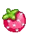 a pixel art strawberry with a green leaf and stars on it .