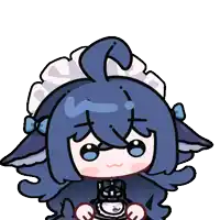 a cartoon drawing of a girl with blue hair