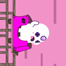 a cartoon drawing of a roller coaster with a white bunny on it
