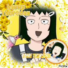 a picture of a girl with the words happy thursday tome thursday