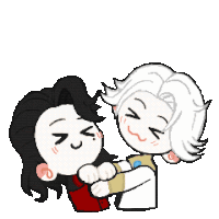 a pixel art of two people hugging each other .
