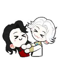 a pixel art of two people hugging each other .
