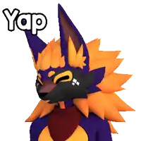 a purple and orange furry animal with the word yap on the bottom