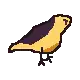 a pixel art drawing of a bird with a t on its head and feet .