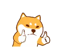 a cartoon shiba inu dog is giving a thumbs up