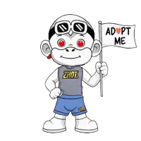 a cartoon character with adopt me written on a flag