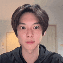 a close up of a person 's face with their eyes wide open