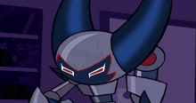 a cartoon drawing of a robot with horns and a mask