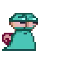 a pixel art of a person wearing a surgical gown and mask