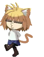a pixel art drawing of a girl with cat ears and a cat tail