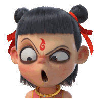 a cartoon character with a red flame on his forehead has a surprised look on his face