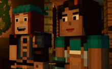 a couple of minecraft characters standing next to each other