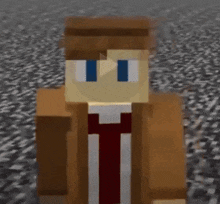 a minecraft character wearing a hat and tie is walking in the water .