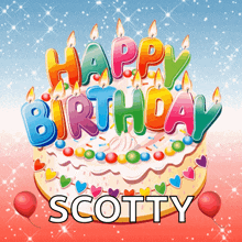 a birthday cake with the name scotty written on it