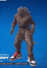 a person dressed as a monster is wearing red and white sneakers .