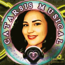a picture of a woman in a circle with the words car sis musical