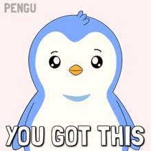 a blue and white penguin with the words you got this above it