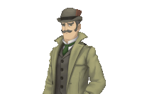 a man in a trench coat salutes with his hand on his hat