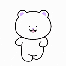 a cartoon drawing of a white teddy bear with purple ears and a mustache .